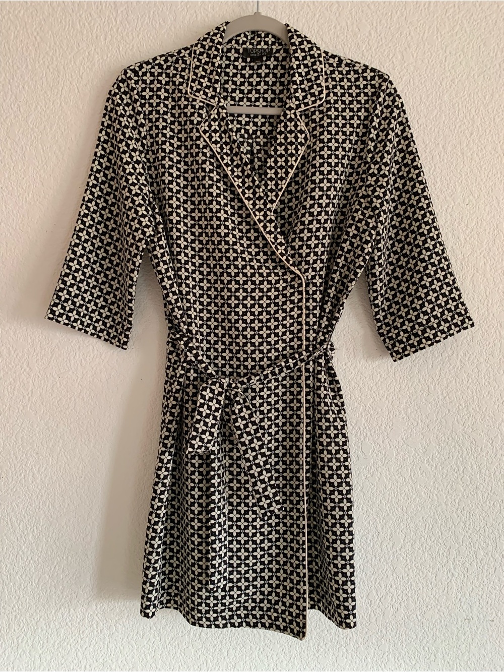 Topshop Black and Cream Geometric Wrap Mini Dress